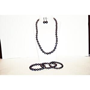 Vintage Honora Black Genuine Baroque Pearl Jewelry Set - Sterling Silver